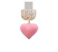 ELISE & FONDA TP1024 Type-C Charging Port Crystal Anti Dust Plug Tiny Spray Painting 3D Love Heart Cell Phone Charm for iPhone 15/16/Samsung/OnePlus/Xiaomi/oppo Android Phones (Pink)