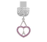 ELISE & FONDA TP1033 Type-C Charging Port Crystal Anti Dust Plug Little Crystal Love Heart with Tower Cell Phone Charm for iPhone 15/16/Samsung/OnePlus/Xiaomi/oppo Android Phones (Pink)