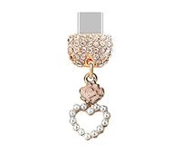 ELISE & FONDA TP171 Type-C Charging Port Crystal Anti Dust Plug Little Rose Heart Cell Phone Charm for Samsung Galaxy/OnePlus/Xiaomi/oppo Android Phone iPhone 15/16 (White), approx. 2.2 cm (L) x 0.3