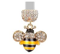 ELISE & FONDA TP201 Type-C USB Charging Port Crystal Anti Dust Plug Little Bee 3D Pendant Cell Phone Charm for Samsung Galaxy/Huawei/OnePlus/Xiaomi/oppo Android Phones (Yellow), approx.2.1 cm (L) x 1