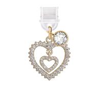 ELISE & FONDA TP412 Type-C USB Charging Port Anti Dust Plug Crystal Double Love Hearts Cell Phone Charm for iPhone 15 /Samsung/OnePlus/Xiaomi/oppo Android Phones (Gold), approx.2.3 cm (L) x 0.3 cm (D)