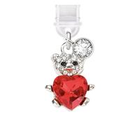 ELISE & FONDA TP622 Type-C Charging Port Anti Dust Plug Little Crystal Teddy Bear with Love Heart Cell Phone Charm for iPhone 15/16/Samsung/OnePlus/Xiaomi/oppo Android Phones (Red)