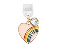 ELISE & FONDA TP661 Type-C Charging Port Anti Dust Plug Little Love Heart with Rainbow Cell Phone Charm for iPhone 15/16/Samsung/OnePlus/Xiaomi/oppo Android Phones (Pink)