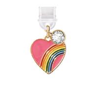 ELISE & FONDA TP662 Type-C Charging Port Anti Dust Plug Little Love Heart with Rainbow Cell Phone Charm for iPhone 15/16/Samsung/OnePlus/Xiaomi/oppo Android Phones (Hot Pink)