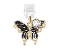 ELISE & FONDA TP714 Type-C Charging Port Anti Dust Plug Little 3D Butterfly Cell Phone Charm for iPhone 15/16/Samsung/OnePlus/Xiaomi/oppo Android Phones (Black)