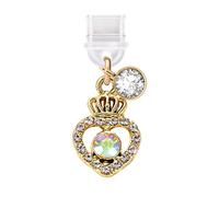ELISE & FONDA TP749 Type-C Charging Port Anti Dust Plug Little Crystal Love Heart with Queen Crown Cell Phone Charm for iPhone 15/16/Samsung/OnePlus/Xiaomi/oppo Android Phones (Gold)