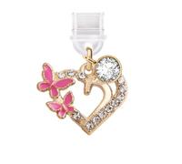 ELISE & FONDA TP753 Type-C Charging Port Anti Dust Plug Little Love Heart with Butterfly Cell Phone Charm for iPhone 15/16/Samsung/OnePlus/Xiaomi/oppo Android Phones (Hot Pink)