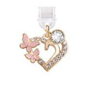 ELISE & FONDA TP755 Type-C Charging Port Anti Dust Plug Little Love Heart with Butterfly Cell Phone Charm for iPhone 15/16/Samsung/OnePlus/Xiaomi/oppo Android Phones (Pink)