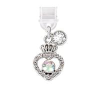 ELISE & FONDA TP771 Type-C Charging Port Anti Dust Plug Little Crystal Love Heart with Queen Crown Cell Phone Charm for iPhone 15/16/Samsung/OnePlus/Xiaomi/oppo Android Phones (Silver)