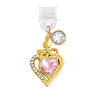 ELISE & FONDA TP777 Type-C Charging Port Anti Dust Plug Little Crystal Love Heart with Rose Cell Phone Charm for iPhone 15/16/Samsung/OnePlus/Xiaomi/oppo Android Phones (Pink)