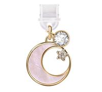 ELISE & FONDA TP817 Type-C Charging Port Crystal Anti Dust Plug Little Crystal Moon and Star Cell Phone Charm for iPhone 15/16/Samsung/OnePlus/Xiaomi/oppo Android Phones (White)