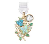 ELISE & FONDA TP820 Type-C Charging Port Anti Dust Plug Little Butterfly on Flowers Cell Phone Charm for iPhone 15/16/Samsung/OnePlus/Xiaomi/oppo Android Phones (Blue)