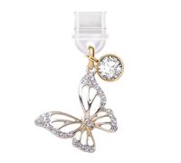 ELISE & FONDA TP851 Type-C Charging Port Anti Dust Plug Little Crystal Butterfly Cell Phone Charm for iPhone 15/16/Samsung/OnePlus/Xiaomi/oppo Android Phones (Gold)