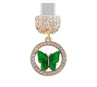 ELISE & FONDA TP881 Type-C Charging Port Crystal Anti Dust Plug Little Butterfly Cell Phone Charm for iPhone 15/16/Samsung/OnePlus/Xiaomi/oppo Android Phones (Green)