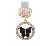 ELISE & FONDA TP888 Type-C Charging Port Crystal Anti Dust Plug Little Butterfly Cell Phone Charm for iPhone 15/16/Samsung/OnePlus/Xiaomi/oppo Android Phones (Black)