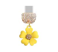 ELISE & FONDA TP89 Type-C USB Charging Port Gorgeous Crystal Anti Dust Plug Little Flower Pendant Cell Phone Charm for Samsung Galaxy/Huawei/OnePlus/Xiaomi/oppo New Android Phones( Yellow )