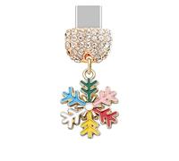 ELISE & FONDA TP901 Type-C Charging Port Crystal Anti Dust Plug Little Christmas Snowflake Cell Phone Charm for iPhone 15/16/Samsung/OnePlus/Xiaomi/oppo Android Phones (Rainbow)