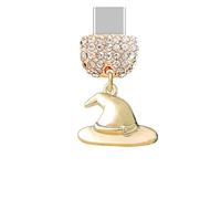 ELISE & FONDA TP910 Type-C Charging Port Crystal Anti Dust Plug Little Halloween Witch Hat Cell Phone Charm for iPhone 15/16/Samsung/OnePlus/Xiaomi/oppo Android Phones (Gold)
