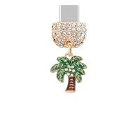 ELISE & FONDA TP926 Type-C Charging Port Crystal Anti Dust Plug Little 3D Christmas Coconut Tree Cell Phone Charm for iPhone 15/16/Samsung/OnePlus/Xiaomi/oppo Android Phones (Green)
