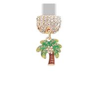 ELISE & FONDA TP928 Type-C Charging Port Crystal Anti Dust Plug Little 3D Christmas Coconut Tree Cell Phone Charm for iPhone 15/16/Samsung/OnePlus/Xiaomi/oppo Android Phones (Green & Yellow)