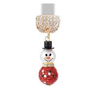ELISE & FONDA TP933 Type-C Charging Port Crystal Anti Dust Plug Little 3D Christmas Snowman Cell Phone Charm for iPhone 15/16/Samsung/OnePlus/Xiaomi/oppo Android Phones (Red)