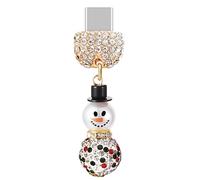 ELISE & FONDA TP934 Type-C Charging Port Crystal Anti Dust Plug Little 3D Christmas Snowman Cell Phone Charm for iPhone 15/16/Samsung/OnePlus/Xiaomi/oppo Android Phones (White)