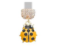 ELISE & FONDA TP952 Type-C Charging Port Crystal Anti Dust Plug Little 3D Crystal Ladybug Cell Phone Charm for iPhone 15/16/Samsung/OnePlus/Xiaomi/oppo Android Phones (Yellow)