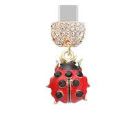 ELISE & FONDA TP955 Type-C Charging Port Crystal Anti Dust Plug Little 3D Crystal Ladybug Cell Phone Charm for iPhone 15/16/Samsung/OnePlus/Xiaomi/oppo Android Phones (Red)