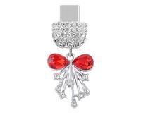 ELISE & FONDA TP983 Type-C Charging Port Crystal Anti Dust Plug Little 3D Bow Cell Phone Charm for iPhone 15/16/Samsung/OnePlus/Xiaomi/oppo Android Phones (Red)