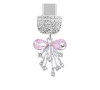 ELISE & FONDA TP984 Type-C Charging Port Crystal Anti Dust Plug Little 3D Bow Cell Phone Charm for iPhone 15/16/Samsung/OnePlus/Xiaomi/oppo Android Phones (Pink)