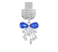 ELISE & FONDA TP985 Type-C Charging Port Crystal Anti Dust Plug Little 3D Bow Cell Phone Charm for iPhone 15/16/Samsung/OnePlus/Xiaomi/oppo Android Phones (Blue)