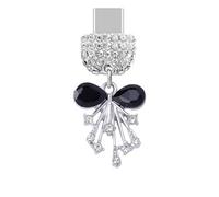ELISE & FONDA TP986 Type-C Charging Port Crystal Anti Dust Plug Little 3D Bow Cell Phone Charm for iPhone 15/16/Samsung/OnePlus/Xiaomi/oppo Android Phones (Black)