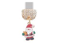 ELISE & FONDA TP991 Type-C Charging Port Crystal Anti Dust Plug Little Santa Claus Cell Phone Charm for iPhone 15/16/Samsung/OnePlus/Xiaomi/oppo Android Phones (Red)