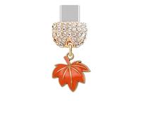 ELISE & FONDA TP993 Type-C Charging Port Crystal Anti Dust Plug Little Thanksgiving Maple Leaf Cell Phone Charm for iPhone 15/16/Samsung/OnePlus/Xiaomi/oppo Android Phones (Orange)