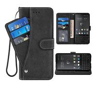 ELISORLI Compatible with BlackBerry KEY2 Wallet Case Wrist Strap Lanyard Leather Flip Card Holder Stand Cell Accessories Folio Purse Credit ID Slot Phone Cover for KEY 2 Two KEYtwo Women Men-Black
