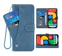 ELISORLI Compatible with Google Pixel 5 Wallet Case Wrist Strap Lanyard Leather Flip Card Holder Full Body Stand Cell Accessories Folio Purse Phone Cover for Pixel5 5G Pixle Five G5 Women Men-Blue