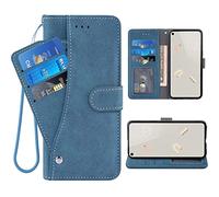 ELISORLI Compatible with Google Pixel 5a 5G Wallet Case Wrist Strap Lanyard Leather Flip Card Holder Stand Cell Accessories Phone Cover for Pixel5a5G Pixel5a a5 G5 Pixle 5a5G 2021 Women Men-Blue