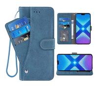 ELISORLI Compatible with Huawei Honor 8X Wallet Case Wrist Strap Lanyard Leather Flip Card Holder Stand Cell Accessories Folio Purse Credit ID Slot Phone Cover for Hawaii Honor8X X8 Women Men Blue