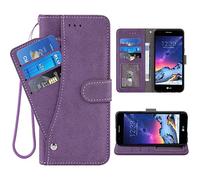 ELISORLI Compatible with LG Aristo 1/Phoenix 3/K8 2017/Risio 2/Rebel 2 LTE Wallet Case Wrist Strap Lanyard Leather Flip Card Holder Stand Cell Accessories Phone Cover for K4/Fortune/LV3 MS210-Purple