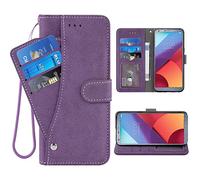 ELISORLI Compatible with LG G6 Wallet Case Wrist Strap Lanyard Leather Flip Card Holder Stand Cell Accessories Phone Cover for LGG6 ThinQ LG6 Thin Q G 6 Plus G6+ 6G VS988 H872 Women Men Purple
