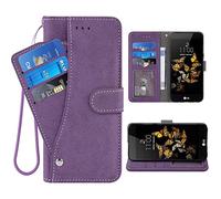ELISORLI Compatible with LG K8 2016 Wallet Case Wrist Strap Lanyard Leather Flip Card Holder Stand Cell Accessories Folio Purse Credit ID Slot Magnetic Phone Cover for Phoenix 2 Women Men-Purple