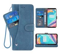 ELISORLI Compatible with Oneplus 5T Wallet Case Wrist Strap Lanyard Leather Flip Card Holder Stand Cell Accessories Phone Cover for OnePlus5T A5010 One Plus5T 1 Plus T5 1plus One+ + 1+ 1+5T-Blue