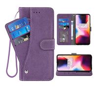 ELISORLI Compatible with OnePlus 6 Wallet Case Wrist Strap Lanyard Leather Flip Card Holder Stand Cell Accessories Phone Cover for OnePlus6 A6000 One Plus6 1 Plus 1plus Six One+ 1+ 6 Women Purple