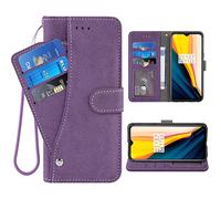 ELISORLI Compatible with Oneplus 7T Wallet Case Wrist Strap Lanyard Leather Flip Card Holder Stand Cell Accessories Phone Cover for OnePlus7t 5G One Plus7T 1 Plus T7 1plus + 1+ 1+7T Women Men-Purple
