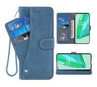 ELISORLI Compatible with OnePlus 9 Pro One Plus 9Pro 5G Wallet Case Wrist Strap Lanyard Leather Flip Card Holder Stand Cell Accessories Phone Cover for On 1Plus 1 + Plus9 1+Pro Nine Women Men-Blue