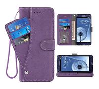 ELISORLI Compatible with Samsung Galaxy S3 Wallet Case Wrist Lanyard Leather Flip Card Holder Stand Cell Accessories Phone Cover for Gaxaly SIII Neo Galaxies S III 3 3S GS3 I9300 Women Men-Purple