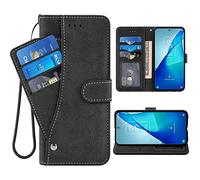 ELISORLI Compatible with TCL 20S/20 5G/20L/20L+ Plus Wallet Case and Wrist Strap Lanyard Leather Flip Card Holder Stand Slot Magnetic Cell Accessories Phone Cover for TCL20S TCL20L+ Women Men-Black