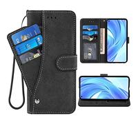 ELISORLI Compatible with Xiaomi Mi 11 Lite 4G/5G Wallet Case Wrist Strap Lanyard Leather Flip Card Holder Stand Cell Accessories Folio Phone Cover for Mi11Lite Mi11 11Lite G5 Women Men Black