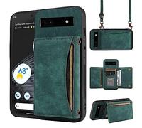 ELISORLI Phone Case For Google Pixel 6A 5G 2022 Wallet Cover with Crossbody Shoulder Strap and Leather Credit Card Holder Pocket Flip Purse Slim Stand Cell Accessories Pixel6A A6 Women Girls Green