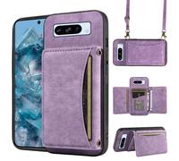 ELISORLI Phone Case For Google Pixel 8 Pro 5G Wallet Cover with Crossbody Shoulder Strap and Leather Credit Card Holder Pocket Slim Stand Cell Accessories Pixel8Pro Pixel8 XL Eight 8Pro Girls Purple